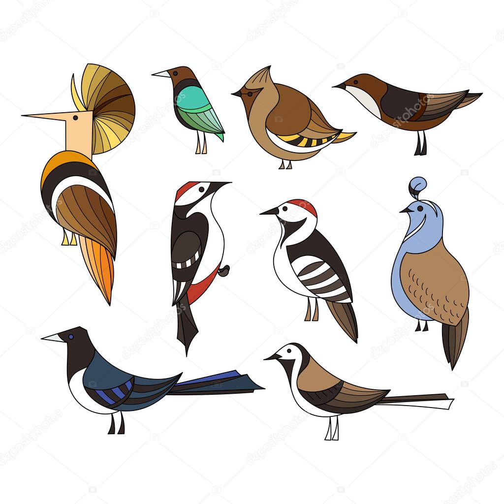 Birds set. Lined vector collextion. Abstract art, logo, icons.