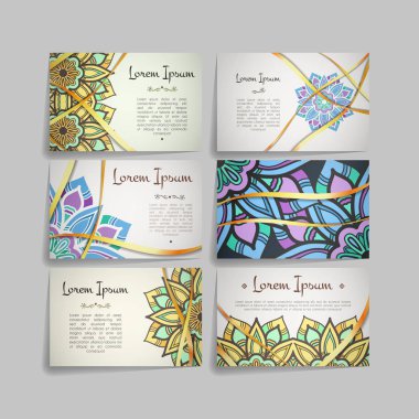 Vektör tasarım şablonları kümesi. Kartvizit çiçek daire süsleme ile.