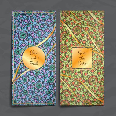 Vektör tasarım şablonları kümesi. Kartvizit çiçek daire süsleme ile.