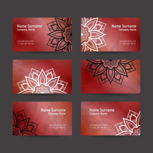 Set of vector design templates. Business card with floral circle ornament. — Stock Vector