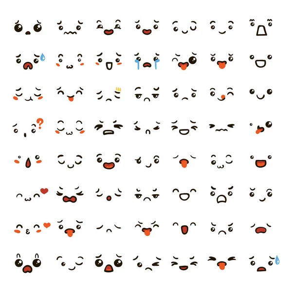 Leuke mooie kawaii emoticon set. — Stockvector