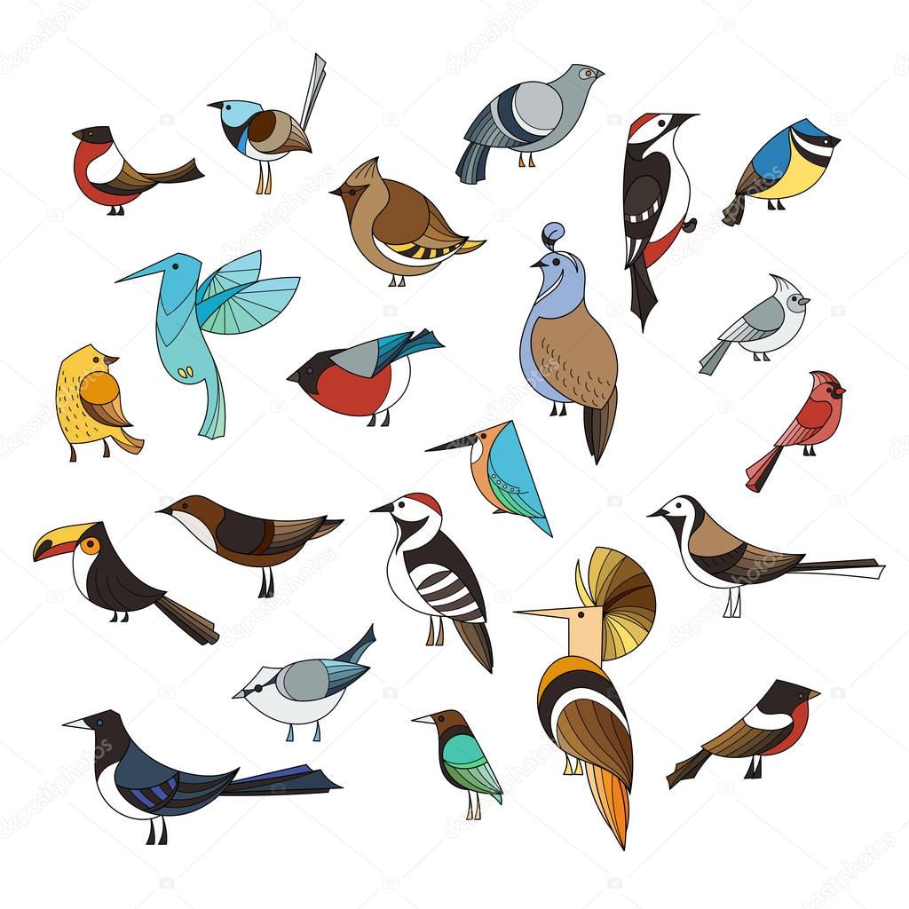 Birds set. Lined vector collextion. Abstract art, logo, icons.