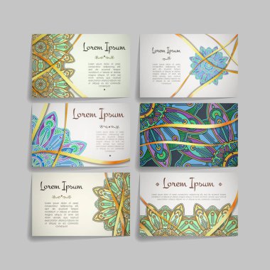 Vektör tasarım şablonları kümesi. Kartvizit çiçek daire süsleme ile.