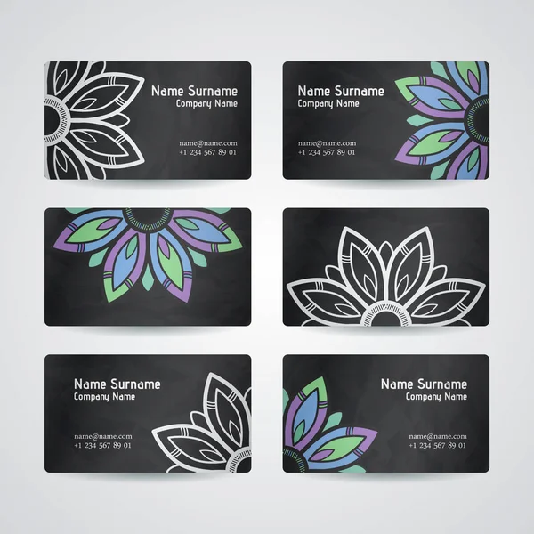 Set of vector design templates. Business card with floral circle ornament. — Stock Vector