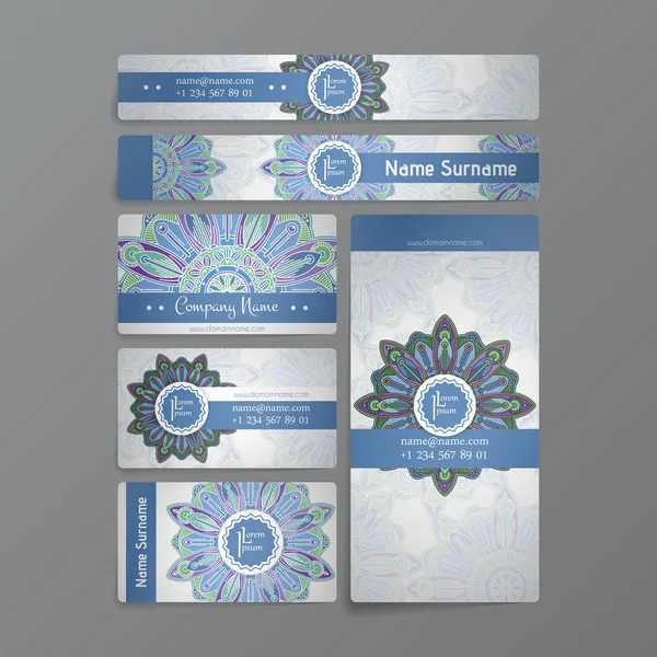 Conjunto de modelos de design vetorial. Cartão de visita com ornamento círculo floral . — Vetor de Stock