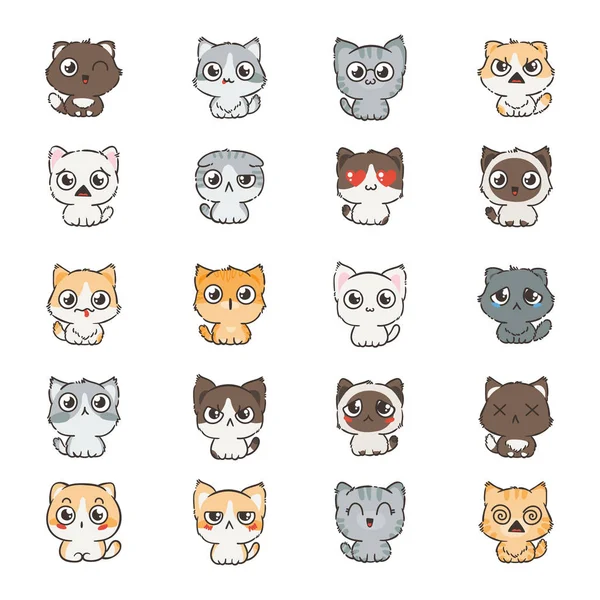 Kreskówka koty i psy z różnych emocji. Kolekcja naklejki. — Wektor stockowy
