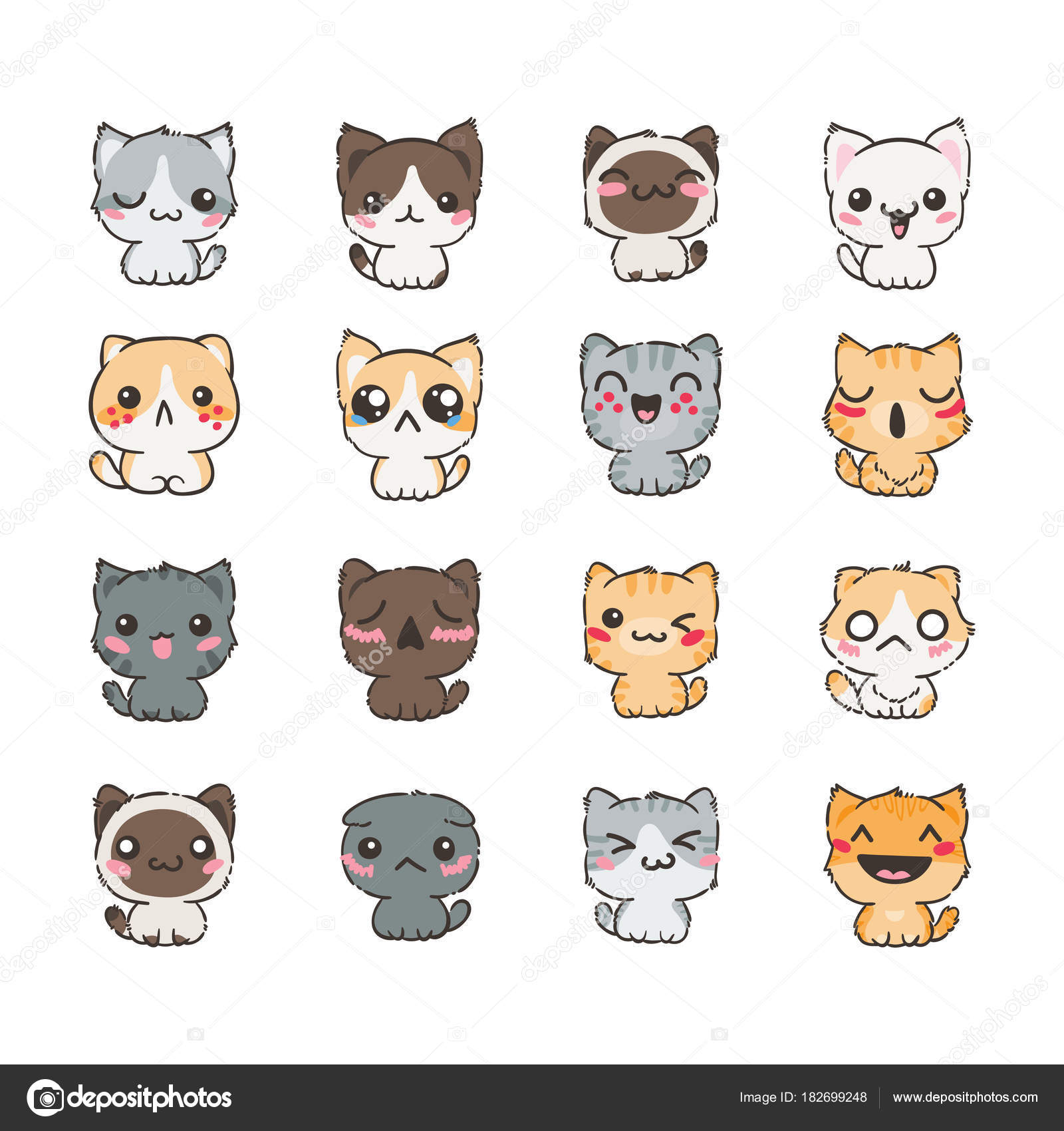 Cute cartoon cats and dogs with different emotions. Sticker collection.  Stock Vector Image by ©Drekhann #182699248