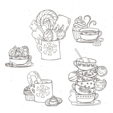 Bardak farklı şekerler ve çerezler ile tatlılar.