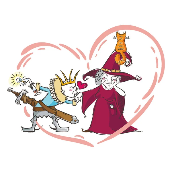 Netter Cartoon mit Hexe und Flecht. Liebe in glücklichem Halloween — Stockvektor