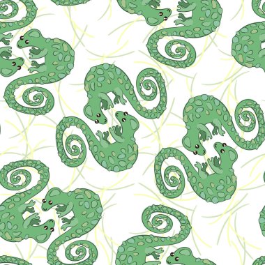 Vektör bukalemunlar ile seamless modeli. Çizilmiş kış illüstrasyon