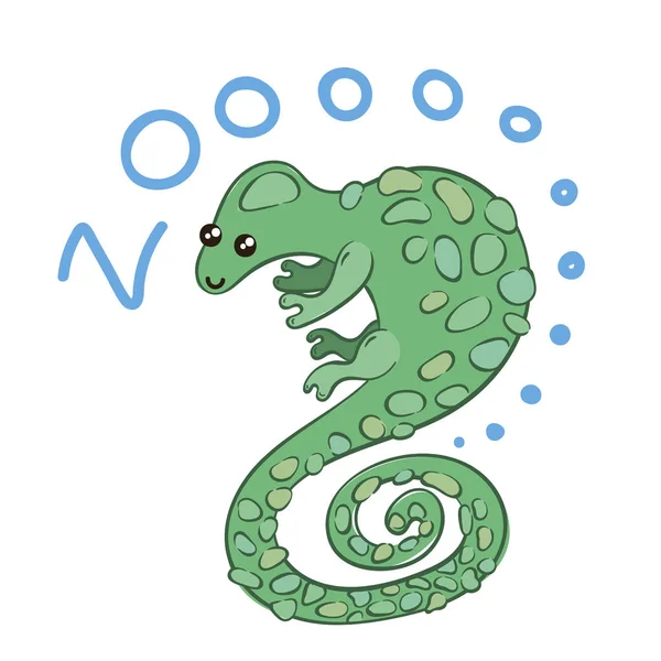 Ilustrace doodle roztomilý chameleon, ručně nakreslený obrázek — Stockový vektor