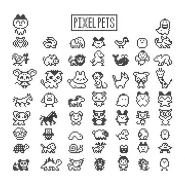 Collection of pixel animals like vintage personal game. clipart