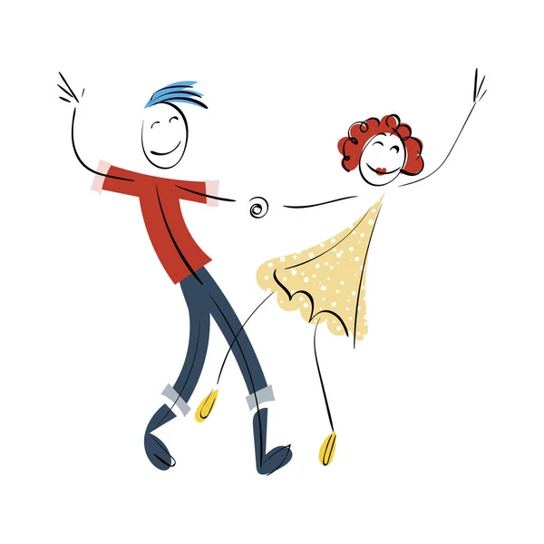 Doodle stickman illustration concept. Couple dansant — Image vectorielle
