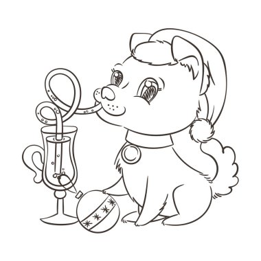 Golden köpek mulled şarap ve bir pasta fincan ile. 2018 yeni yıl sembolü.