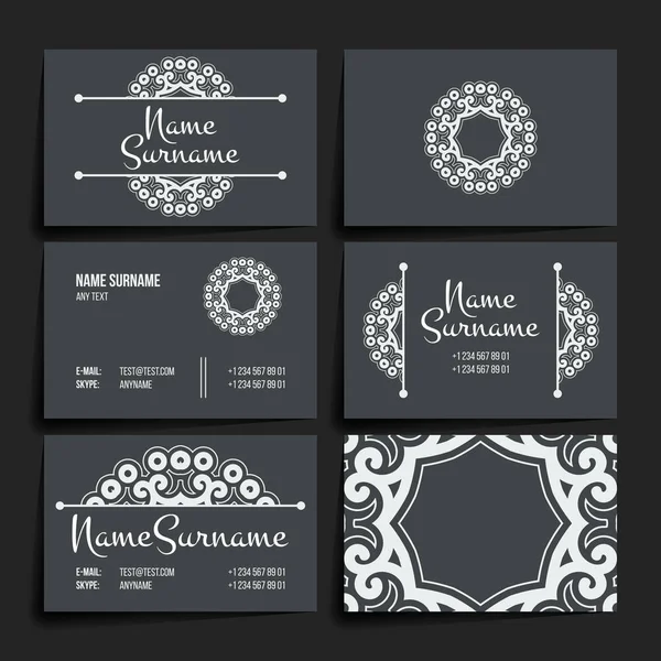 Satz von Vektor-Design-Vorlagen. Visitenkarte mit floralem Kreisornament. Mandala-Stil. — Stockvektor