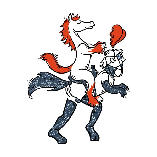 Illustration ludique dans le style bdsm. Homme en costume de poney en latex avec cheval en selle . — Image vectorielle