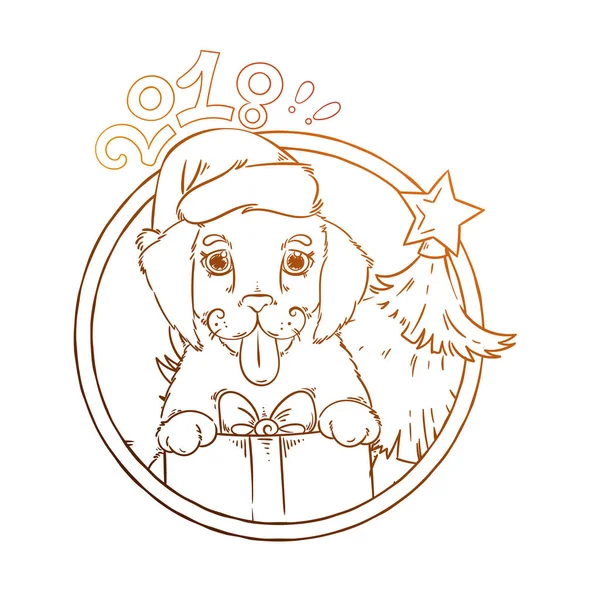 2018岁的黄狗, 星座的可爱象征。卡通涂鸦风格的可爱小狗. — 图库矢量图片