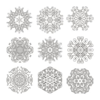 Mandala ayarlayın. Dekoratif arka plan. Islam, Arapça, oryantal, Hint, Osmanlı, yoga motifleri