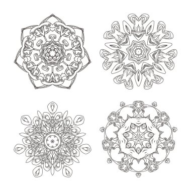 Mandala ayarlayın. Dekoratif arka plan. Islam, Arapça, oryantal, Hint, Osmanlı, yoga motifleri