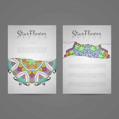 Mandala sembollerle tasarım koleksiyonu. Daire süsleme ile kartvizit kümesi.