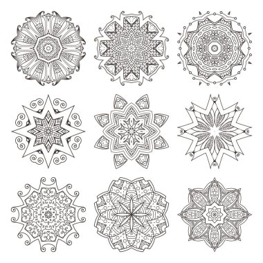 Mandala ayarlayın. Dekoratif arka plan. Islam, Arapça, oryantal, Hint, Osmanlı, yoga motifleri