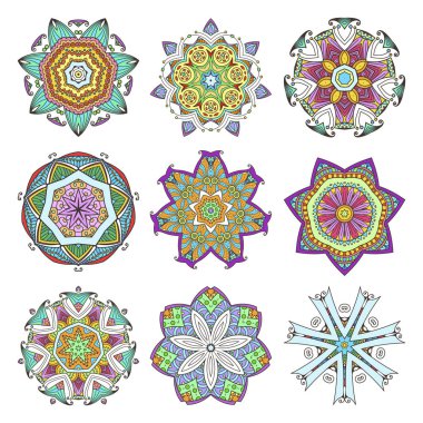 Mandala ayarlayın. Dekoratif arka plan. Islam, Arapça, oryantal, Hint, Osmanlı, yoga motifleri