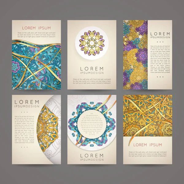 Collection design avec symboles mandala. Ensemble de cartes de visite avec ornement circulaire . — Image vectorielle