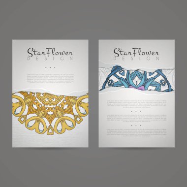 Mandala sembollerle tasarım koleksiyonu. Daire süsleme ile kartvizit kümesi.