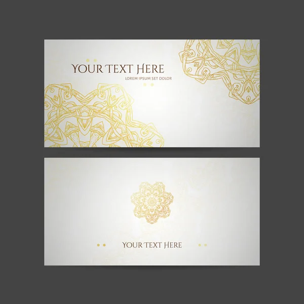 Design collection with mandala symbols. Set of business cards with circle ornament. — Stock Vector