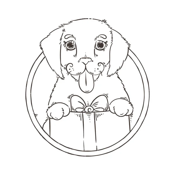 Gele hond voor New Year 2018, schattige symbool van horoscoop. Schattige puppy in cartoon doodle stijl. — Stockvector