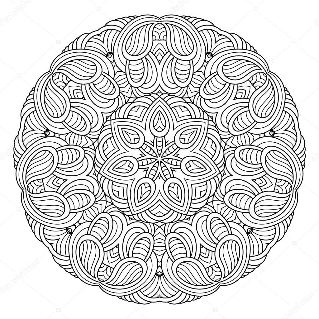 Flower vector mandala. Oriental circle pattern, coloring illustration