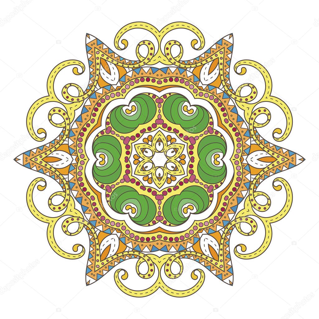 Flower vector mandala. Oriental circle pattern, coloring illustration