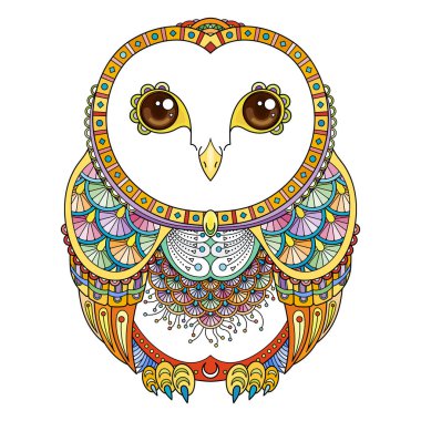 Vektör zendoodle süslü baykuş çizim. Resim boyama sayfaları, için baskı ve antistress kitaplar.