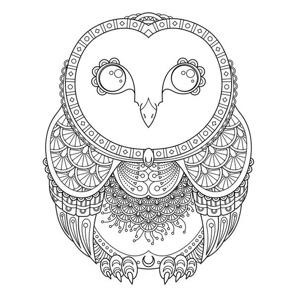 Vektör zendoodle süslü baykuş çizim. Resim boyama sayfaları, için baskı ve antistress kitaplar.