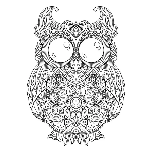 Illustration vectorielle du hibou zendoodle. Image pour les pages à colorier, l'impression et les livres anti-stress . — Image vectorielle