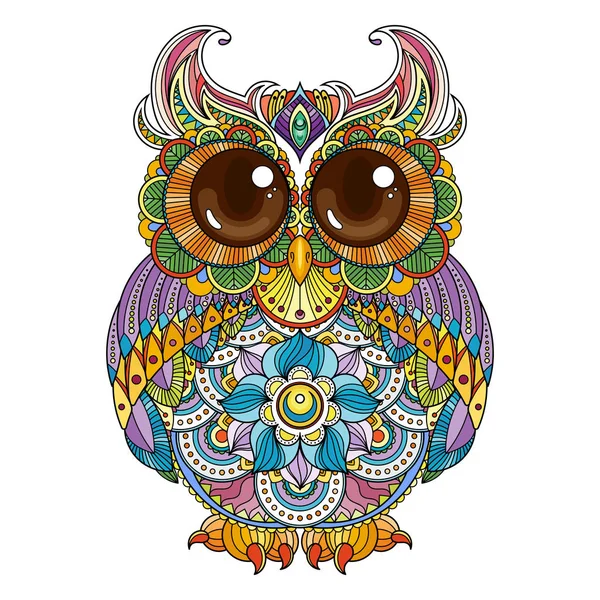 Illustration vectorielle du hibou zendoodle. Image pour les pages à colorier, l'impression et les livres anti-stress . — Image vectorielle