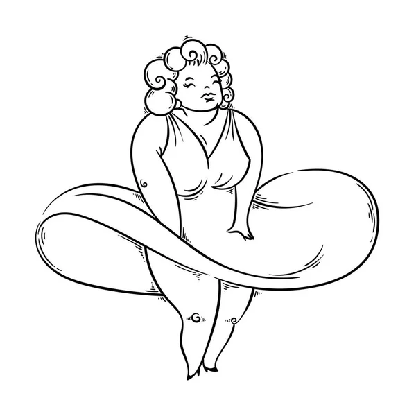 Довольно толстая женщина, позирующая как Суперзвезда. Иллюстрация Пинапа . — стоковый вектор