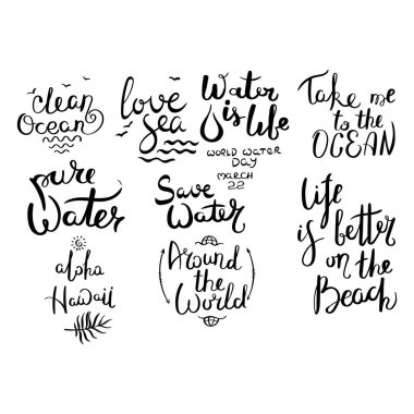 El çizilmiş vektör yazı ifadeler kümesi. Modern hat dekor duvar, poster, parmak izi, kart, t-shirtler için motive ve diğer