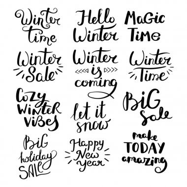 El çizilmiş vektör yazı ifadeler kümesi. Modern hat dekor duvar, poster, parmak izi, kart, t-shirtler için motive ve diğer