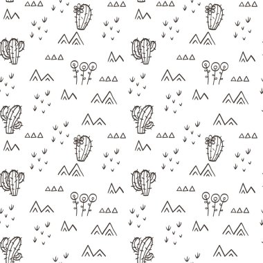 Kaktüs ve kum ile Seamless Modeli çöl. Çiçek süsleme