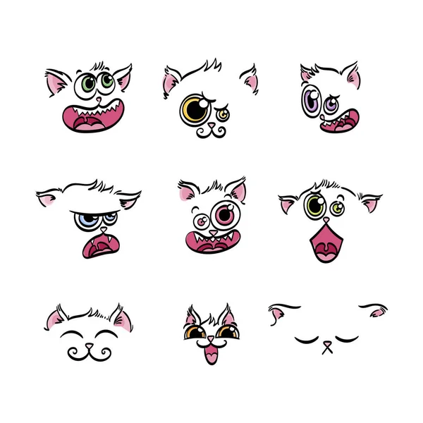 Satz von Ausdrucksemoticons. Set von kawaii cat emoji. — Stockvektor