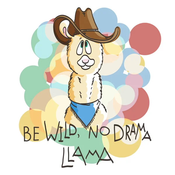 Linda tarjeta con llama de dibujos animados. Cita motivacional e inspiradora. Ilustración de garabatos — Vector de stock