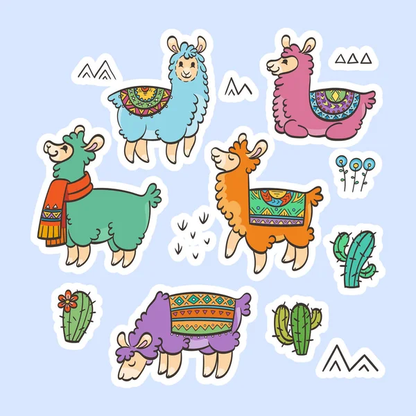 Cute outline llamas. Ink vector illustration. For children and coloring books — Stock Vector