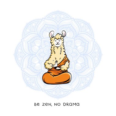 Şirin tüylü Lama meditasyon. Vektör karikatür çizim motivasyon bir beyaz zemin üzerine yazı.