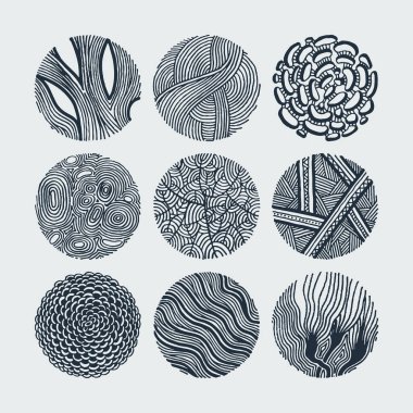 Bir dizi grunge half-tone çizim dokusu. Rastgele karalama çemberleri