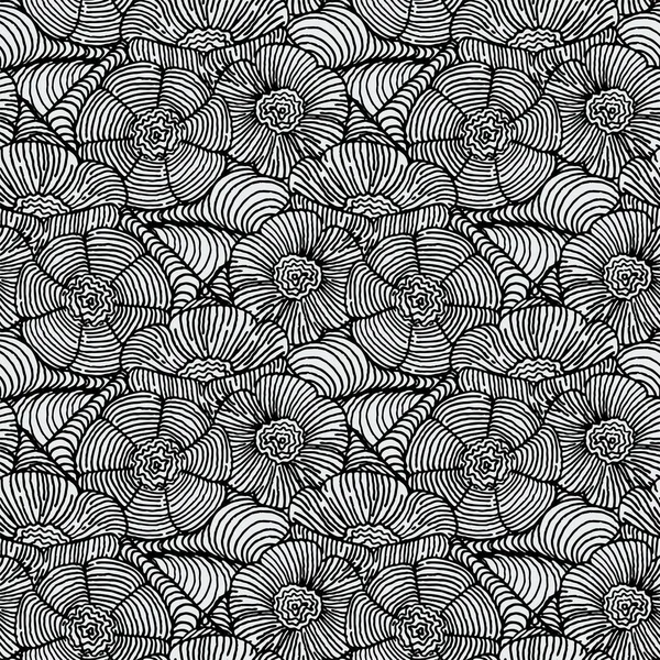 Doodle sem costura desenhado à mão flor padrão abstrato. Textura do esboço da tinta, imagem áspera do desenho da eclosão — Vetor de Stock