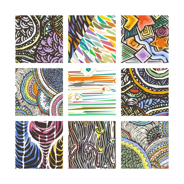 Texturas grunge dibujadas a mano. Colección artística de patrones gráficos en bruto, líneas étnicas abstractas — Vector de stock
