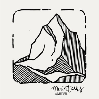 Dağ Maceraları. Vektör grunge el çizimi manzara