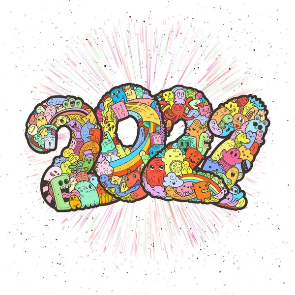 New year 2021. Monster doodle date. Ornate holiday symbol. — 스톡 벡터