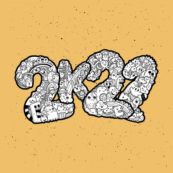 Новий рік 2K21. Дата монстра каракулі. Прикрашений символ свята . — стоковий вектор